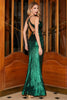 Charger l&#39;image dans la galerie, Robe de bal longue à bretelles spaghetti vert foncé scintillant avec accessoire
