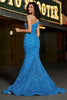 Charger l&#39;image dans la galerie, Sirène Robe de bal longue bleue à une épaule avec paillettes et ensemble d’accessoires