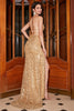 Charger l&#39;image dans la galerie, Robe de bal longue à paillettes dorées avec accessoire