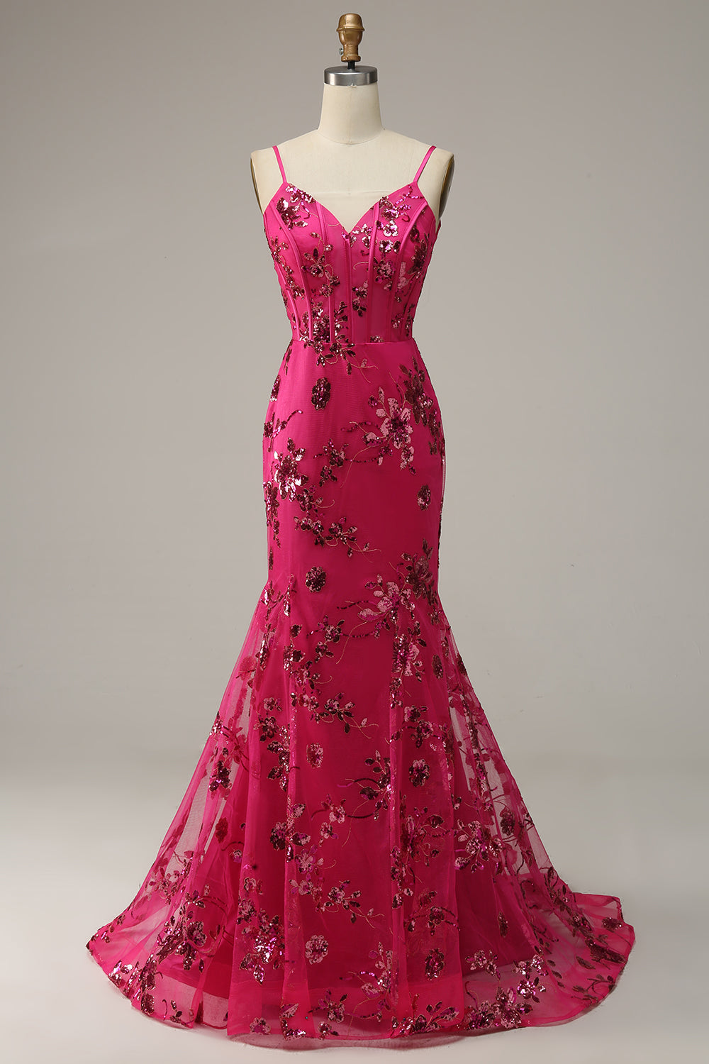 Robe de bal Rose vif Paillettes imprimée Sirène