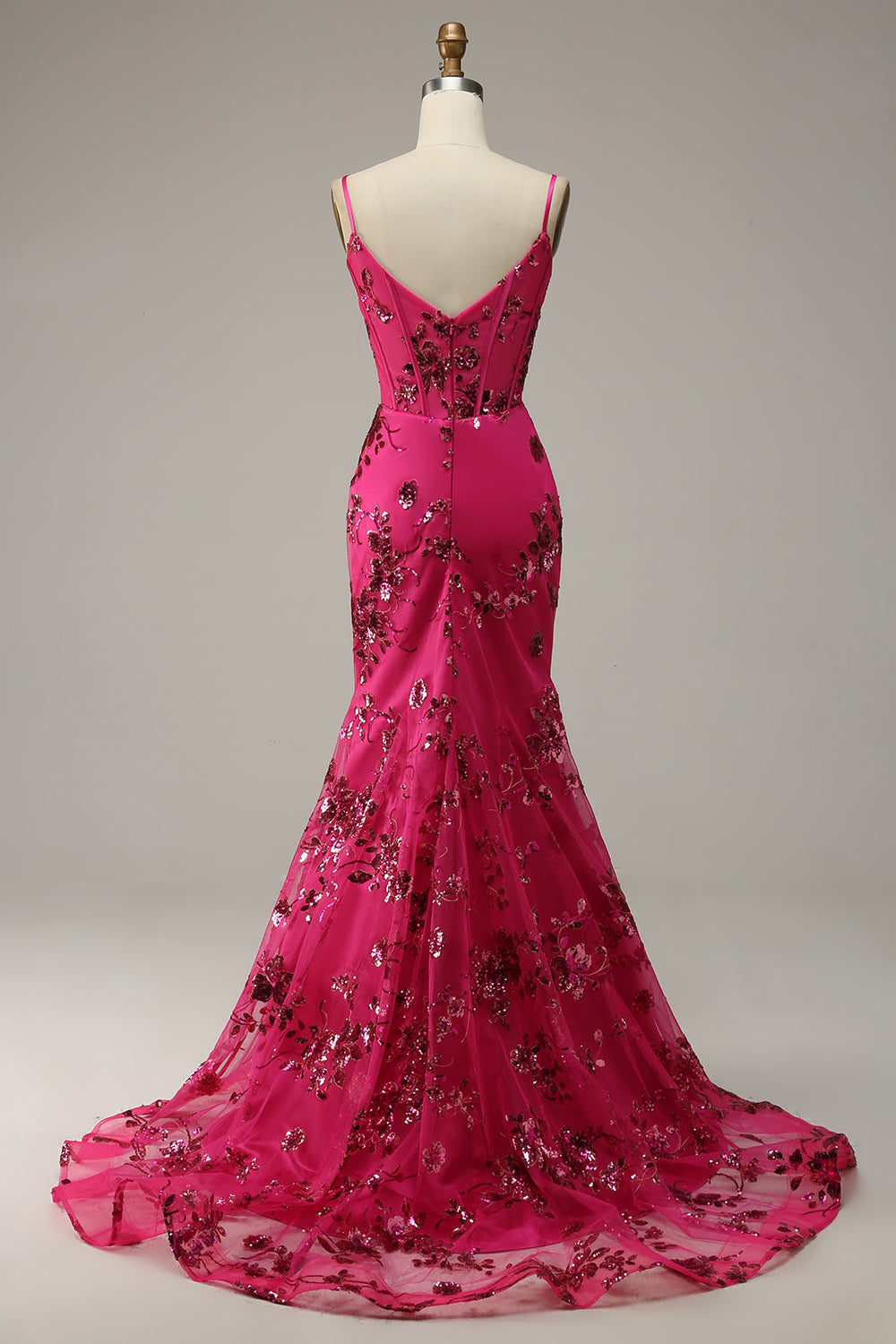 Robe de bal Rose vif Paillettes imprimée Sirène