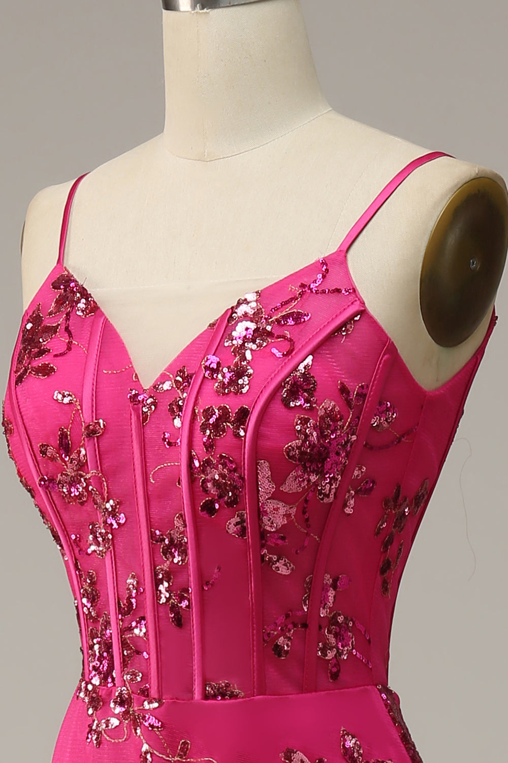 Robe de bal Rose vif Paillettes imprimée Sirène