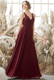 Robe de demoiselle d'honneur Bourgogne col en V en mousseline de soie