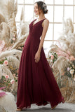 Robe de demoiselle d'honneur Bourgogne col en V en mousseline de soie