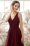 Robe de demoiselle d'honneur Bourgogne col en V en mousseline de soie