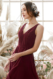Robe de demoiselle d'honneur Bourgogne col en V en mousseline de soie