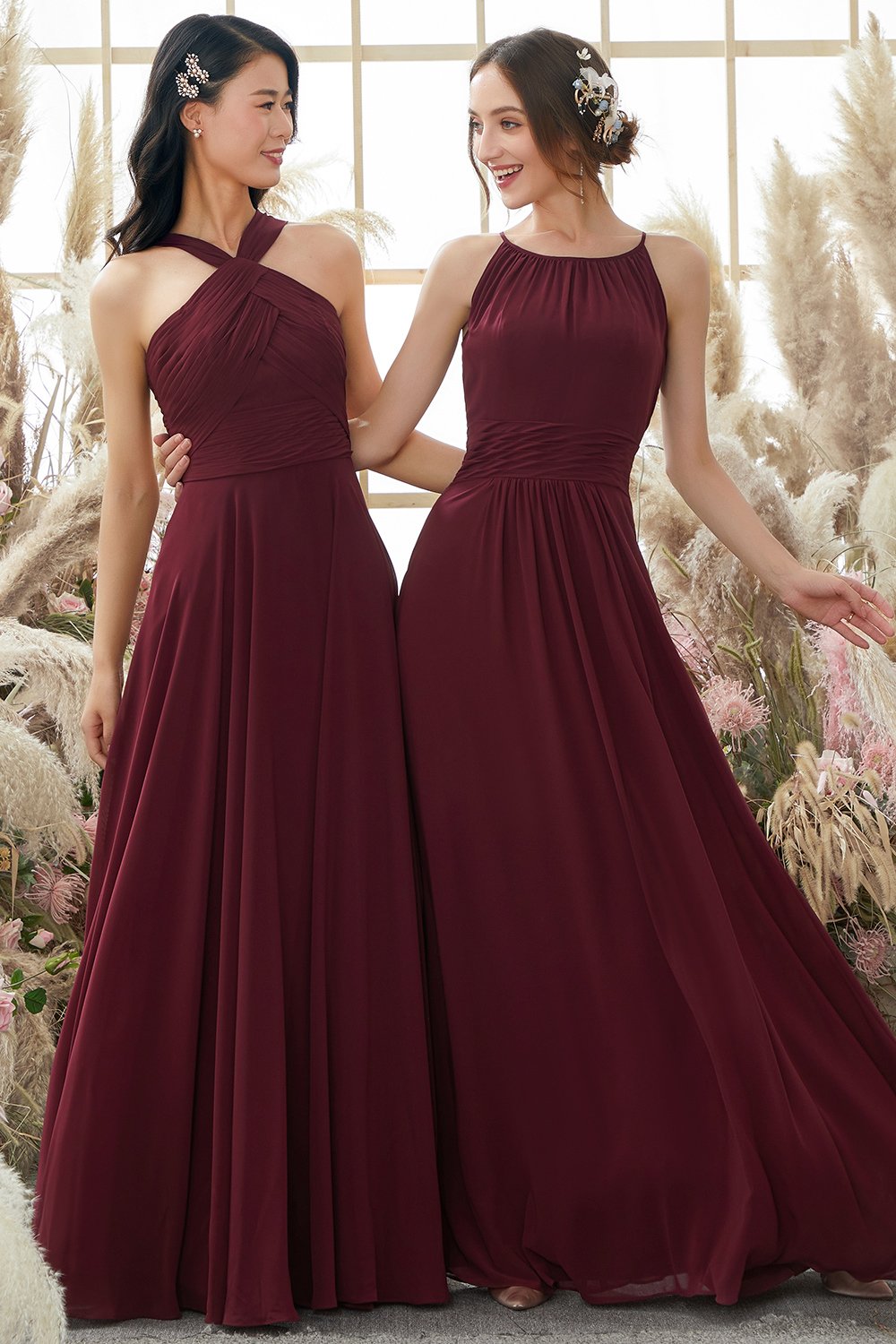 Robe de demoiselle Bourgogne Halter en mousseline de soie
