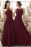 Robe de demoiselle Bourgogne Halter en mousseline de soie