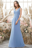 Robe de demoiselle Bleu col en V