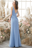 Robe de demoiselle Bleu col en V