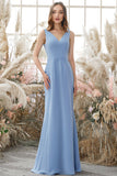 Robe de demoiselle Bleu col en V