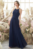 Robe de demoiselle d'honneur en mousseline de soie Marine