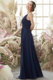 Robe de demoiselle d'honneur en mousseline de soie Marine