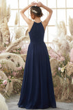 Robe de demoiselle d'honneur en mousseline de soie Marine