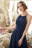 Robe de demoiselle d'honneur en mousseline de soie Marine