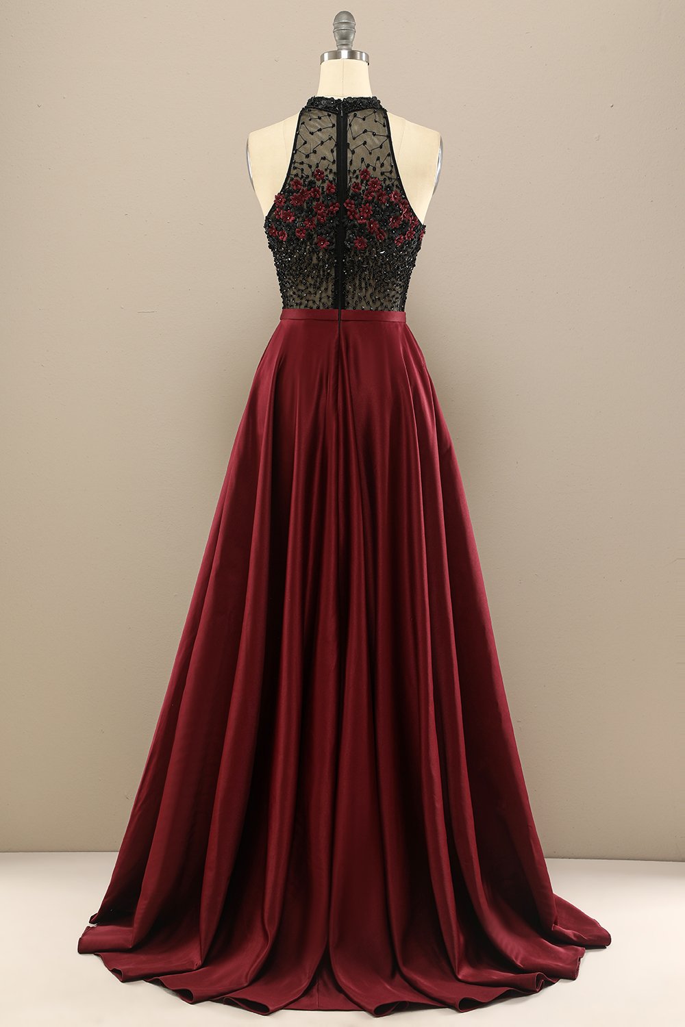 Vert foncé perles longue robe de bal avec des fleurs