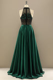 Vert foncé perles longue robe de bal avec des fleurs