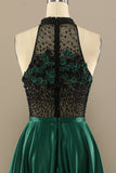 Vert foncé perles longue robe de bal avec des fleurs