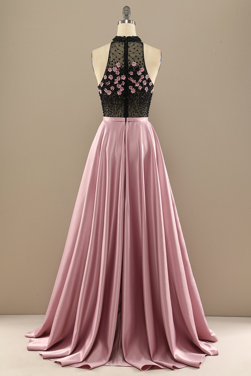 Vert foncé perles longue robe de bal avec des fleurs