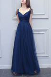 Une ligne longue Tulle robe de demoiselle d'honneur encolure en V