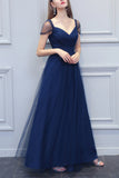 Une ligne longue Tulle robe de demoiselle d'honneur encolure en V