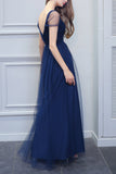 Une ligne longue Tulle robe de demoiselle d'honneur encolure en V