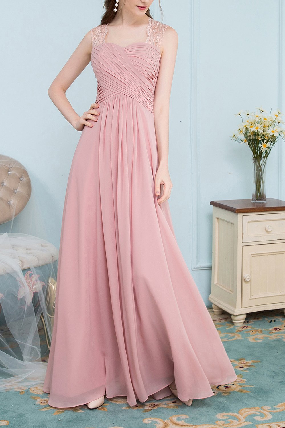 Robe de demoiselle longue en mousseline de soie