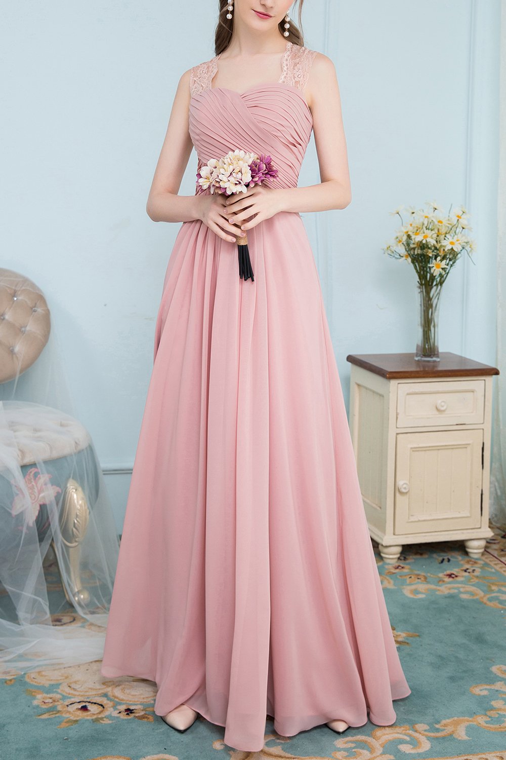 Robe de demoiselle longue en mousseline de soie