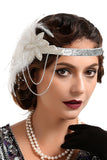 Zapaka Rétro Bandeau Perlé des Années 1920 en Plumes Noir et Or