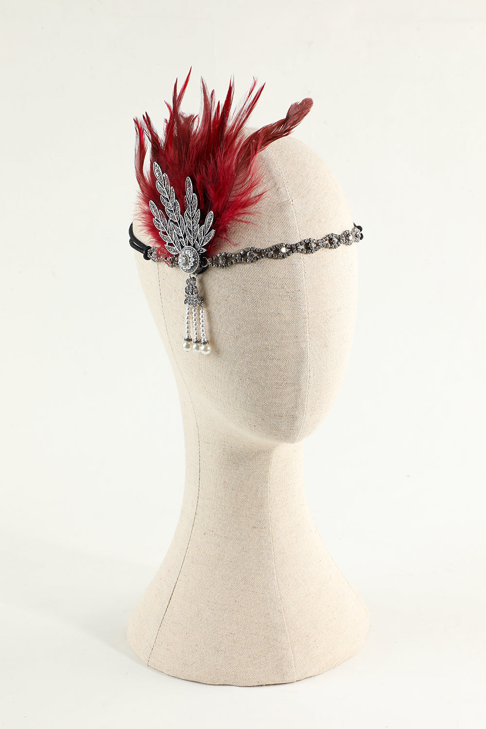 Bandeau à clapet perle plume noire des années 1920
