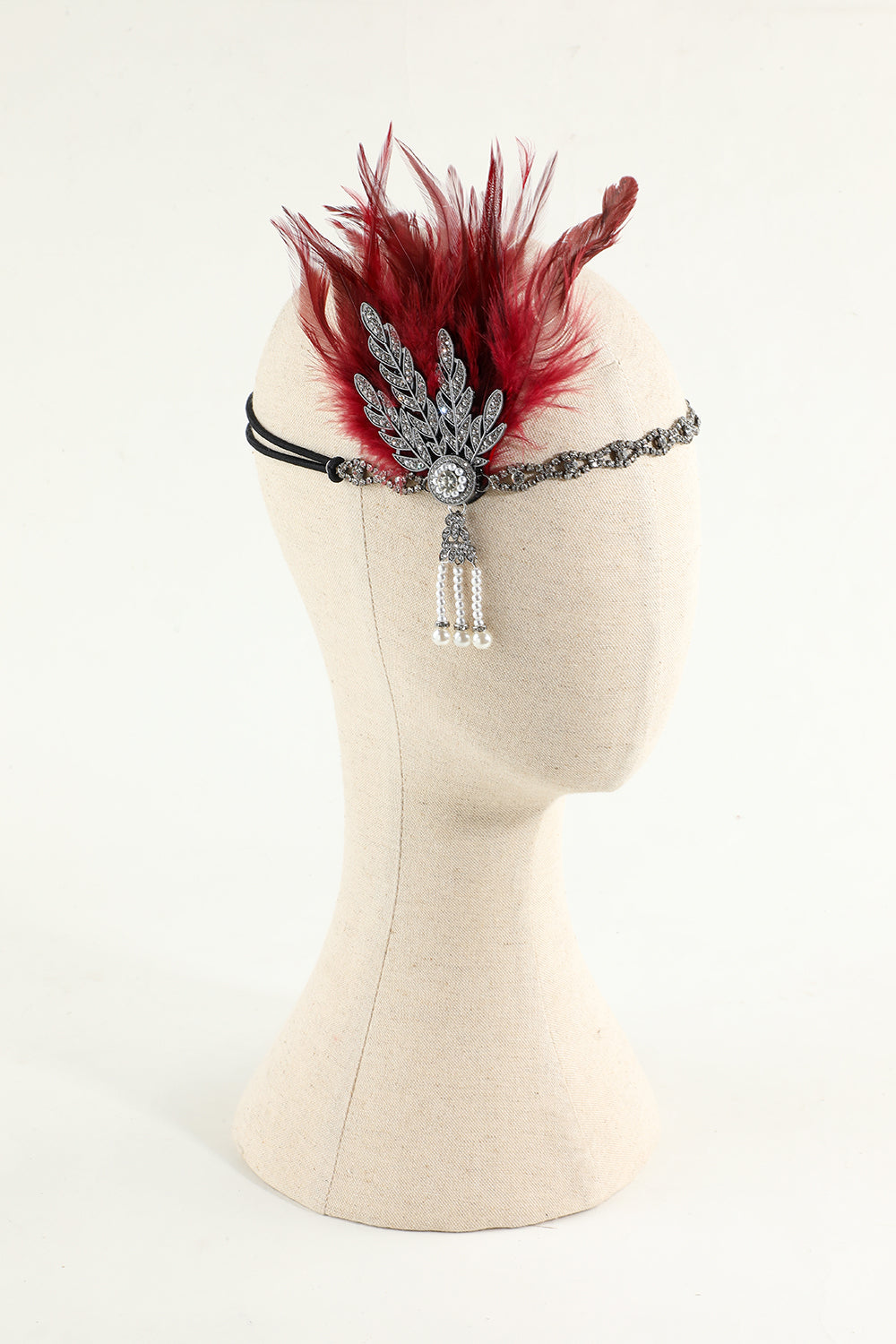 Bandeau à clapet perle plume noire des années 1920
