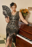 Noir 1920s grande taille Perlée Paillettes robe