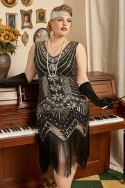 Noir 1920s grande taille Perlée Paillettes robe
