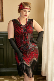 Robe Rouge Sequin Plus Taille années 1920 avec Franges