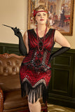Robe Rouge Sequin Plus Taille années 1920 avec Franges