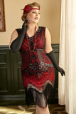 Robe Rouge Sequin Plus Taille années 1920 avec Franges