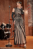 Robe Sirène Noire 1920s Gatsby Flapper avec paillette