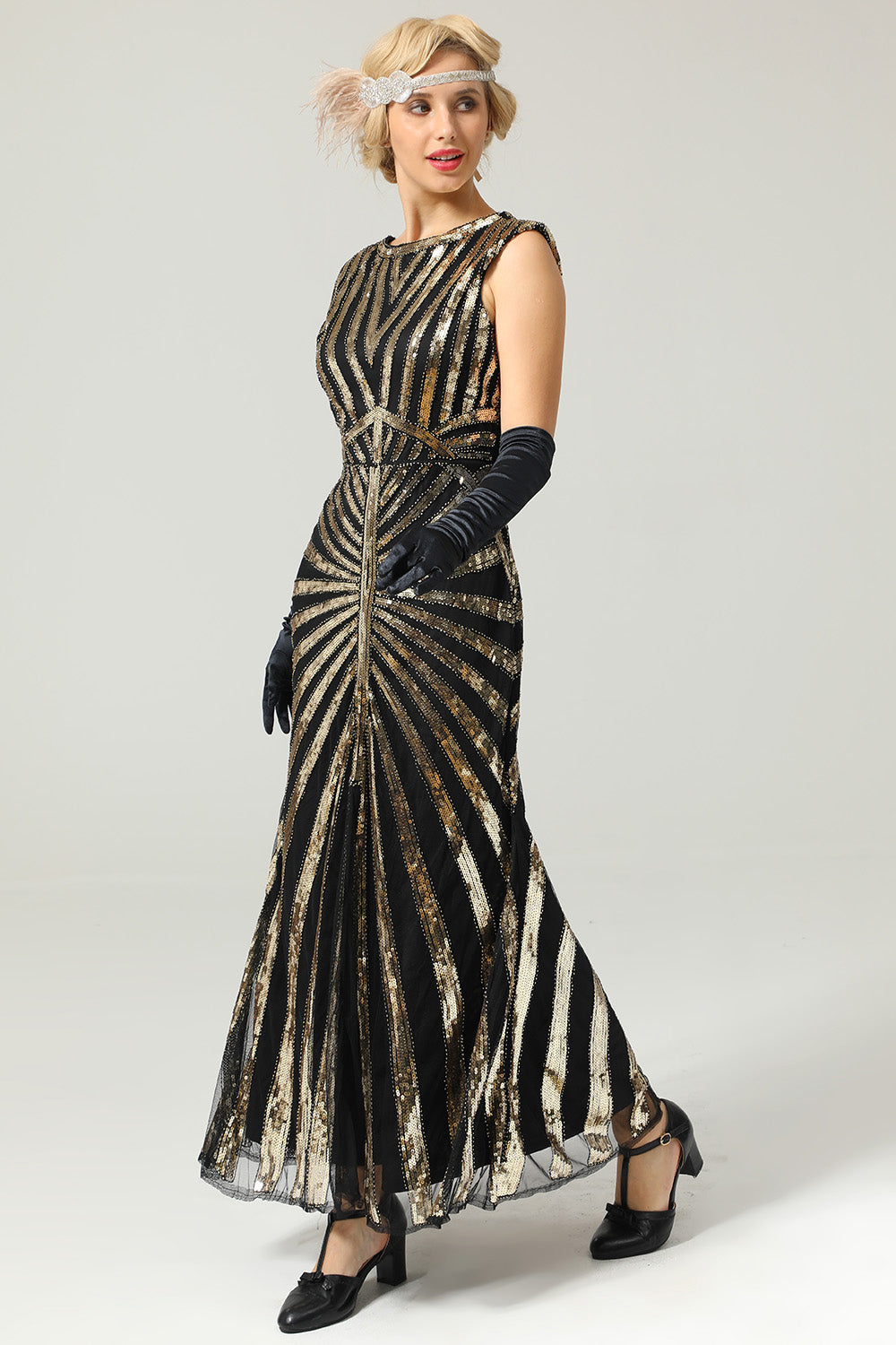Robe Sirène Noire 1920s Gatsby Flapper avec paillette