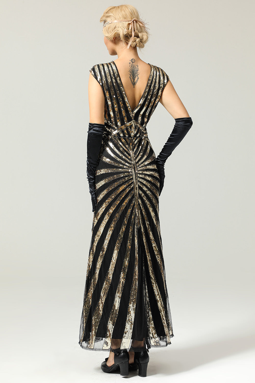 Robe Sirène Noire 1920s Gatsby Flapper avec paillette