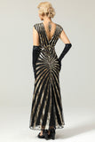 Robe Sirène Noire 1920s Gatsby Flapper avec paillette