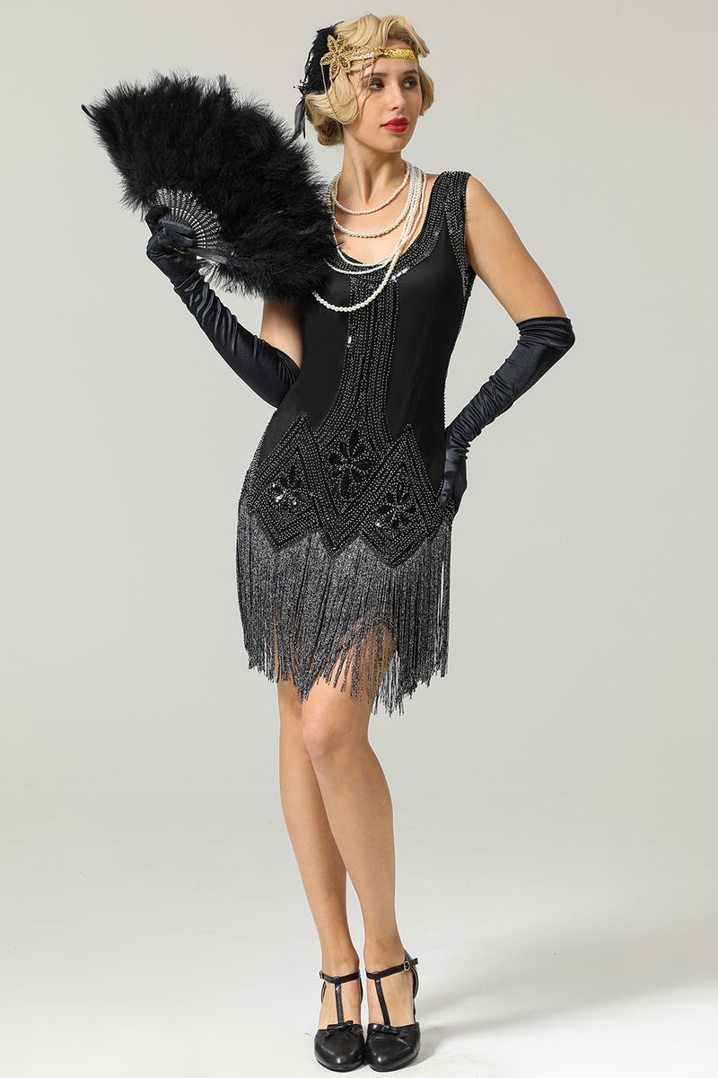 ZAPAKA Robe année 20 Robe Gatsby Robe Vintage noire longue Flapper col rond  avec Paillettes Robe de bal – ZAPAKA FR