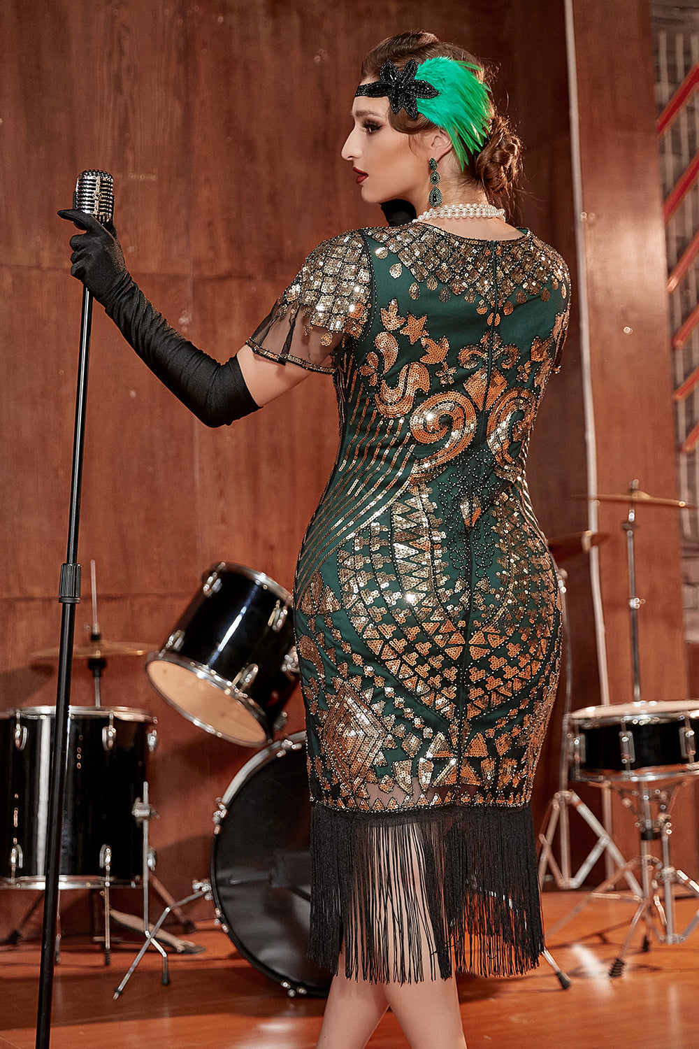 Robe à cou rond à paillettes des années 1920