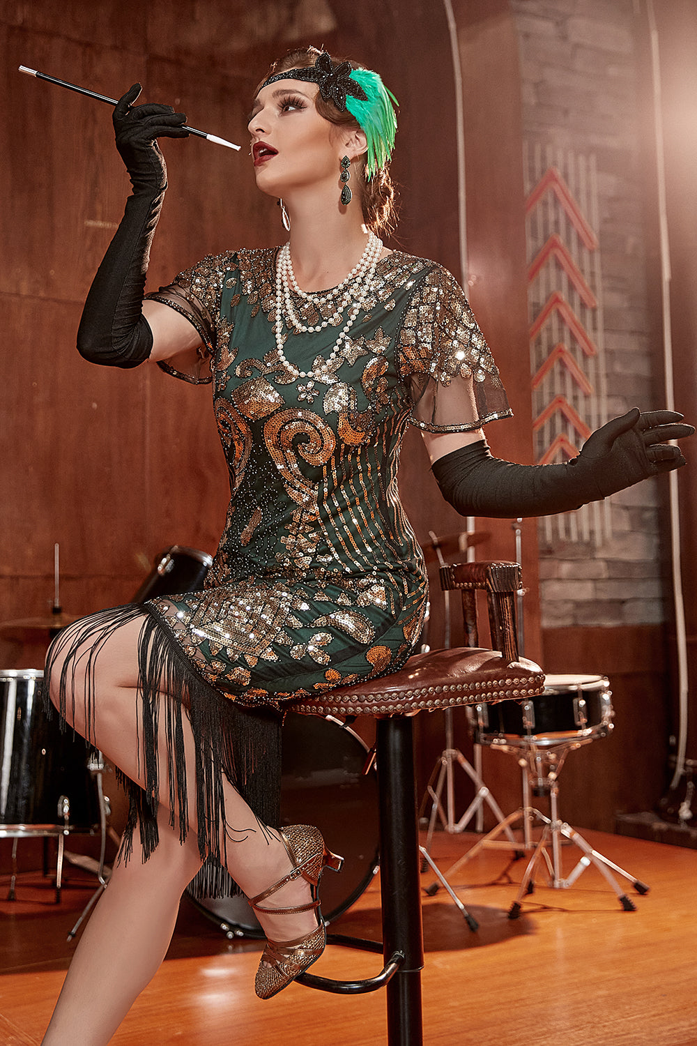 Robe à cou rond à paillettes des années 1920