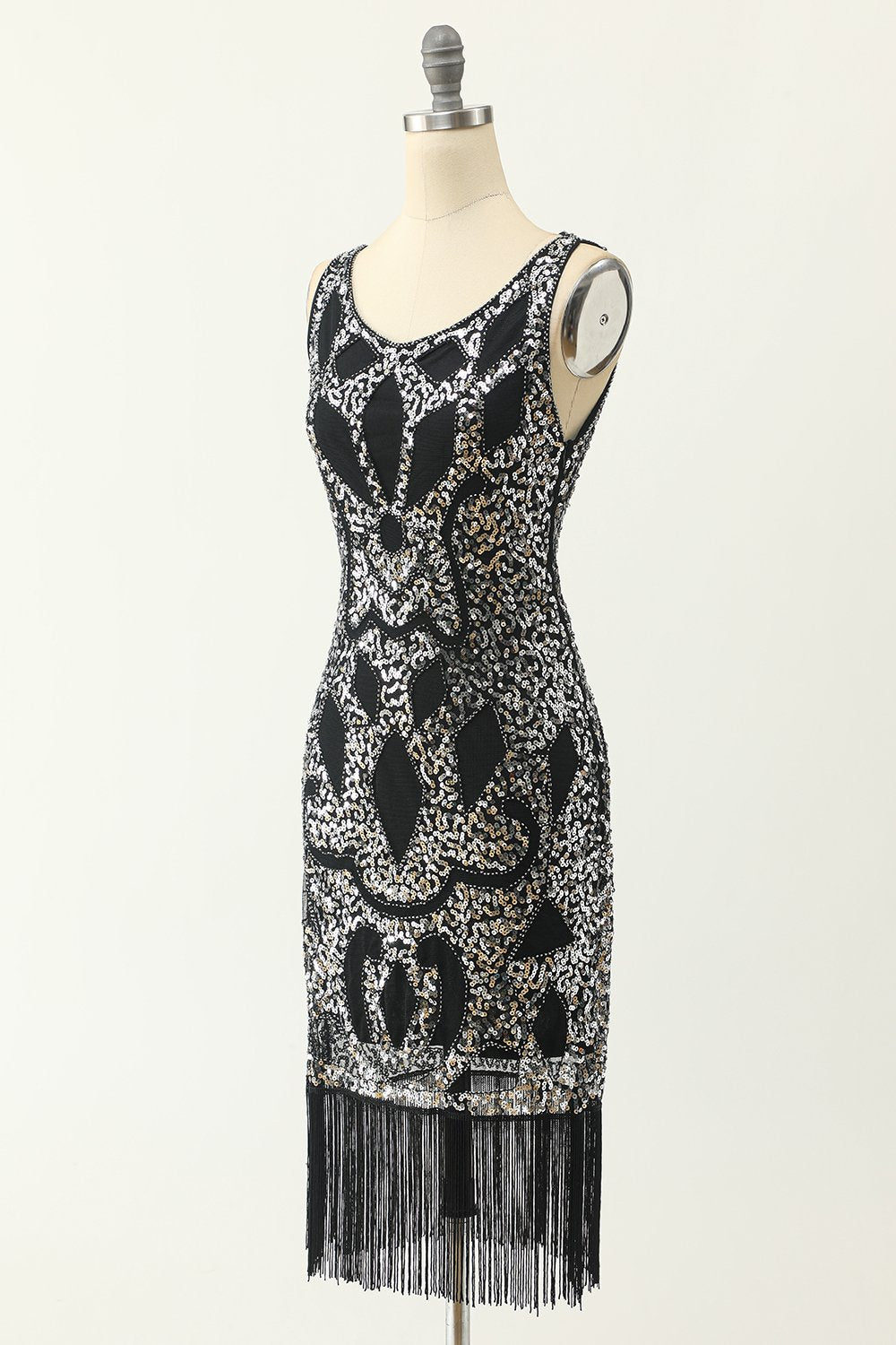 Scoop Neck Noir Argent 1920 Robe