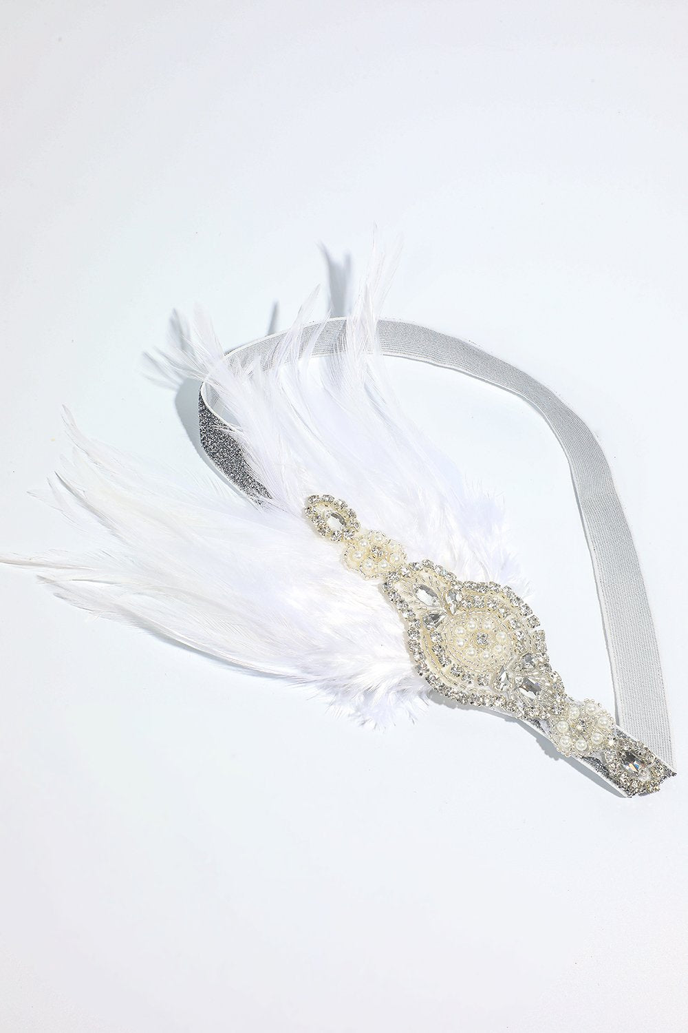 Blush 1920s Bandeau à paillettes perlés avec plume