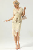 Abricot Beaded Sequin 1920s Robe à manches