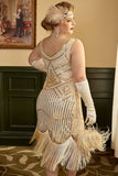 Abricot Sequin Fringes robe année 20 grande taille