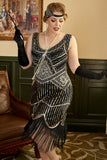 Noir Paillettes Franges robe gatsby grande taille