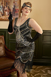 Noir Paillettes Franges robe gatsby grande taille