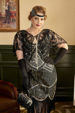 Noir Paillettes Franges robe gatsby grande taille